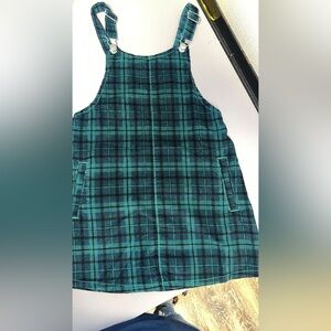 Chic Green and Black Plaid Overall Dress